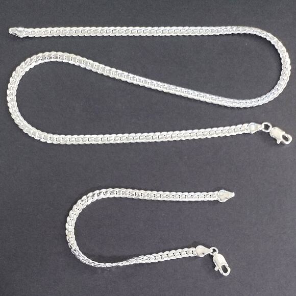 925 Sterling Silver Necklace Bracelet Set Cuban Snake Chain Christmas Gift NEW!